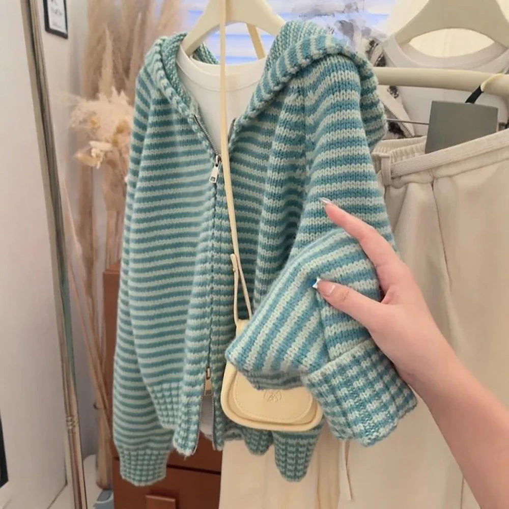 Korean Style Green Knitted Cardigans