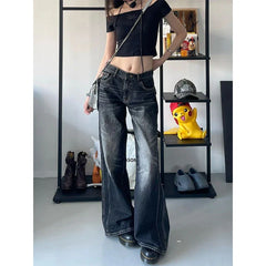 Y2K 2000S Grunge Black Jeans Vintage Oversized Wide Leg Denim Pants Harajuku Gothic High Waist Baggy Straight Trousers New