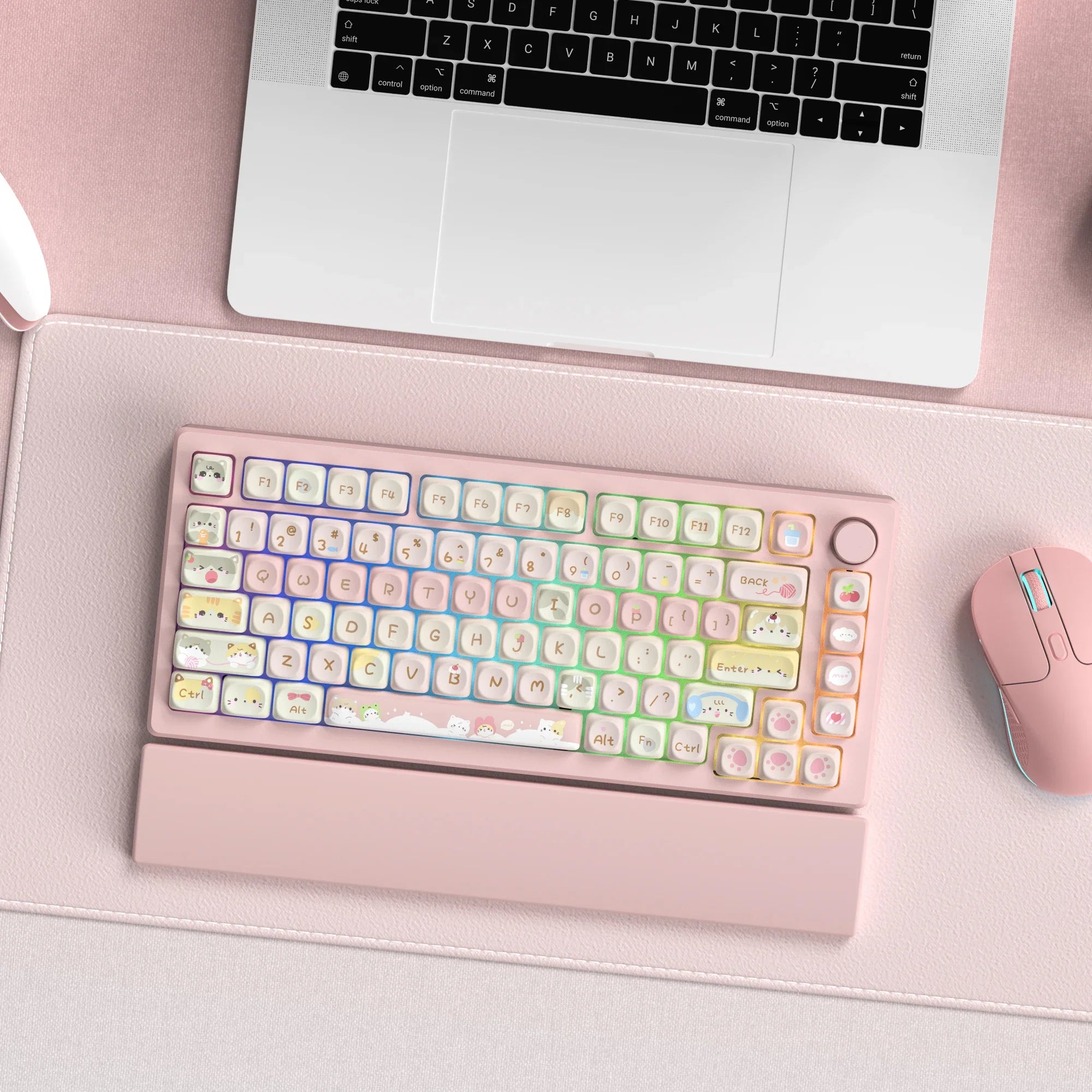 Pink Cat Dye Sublimation PBT Keycaps 136 Keys MOA Profile Keyboard Keycaps
