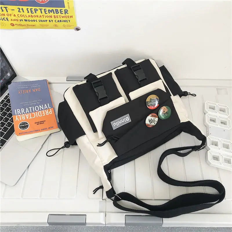 Japanese Simple Messenger Bag Student Nylon Waterproof Canvas Handbag Shoulder Crossbody Bags