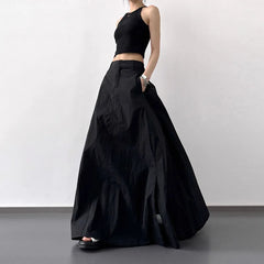 Temperament Retro Slit Cargo Skirts High Waist Streetwear Midi Skirts Y2K Chic Hip All Match Folds A Line Skirt