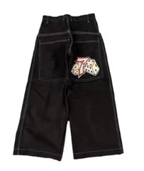 Y2K Loose Jeans Retro Pattern Embroidery Hip Hop American Harajuku Street Clothing Wide Legs Jeans