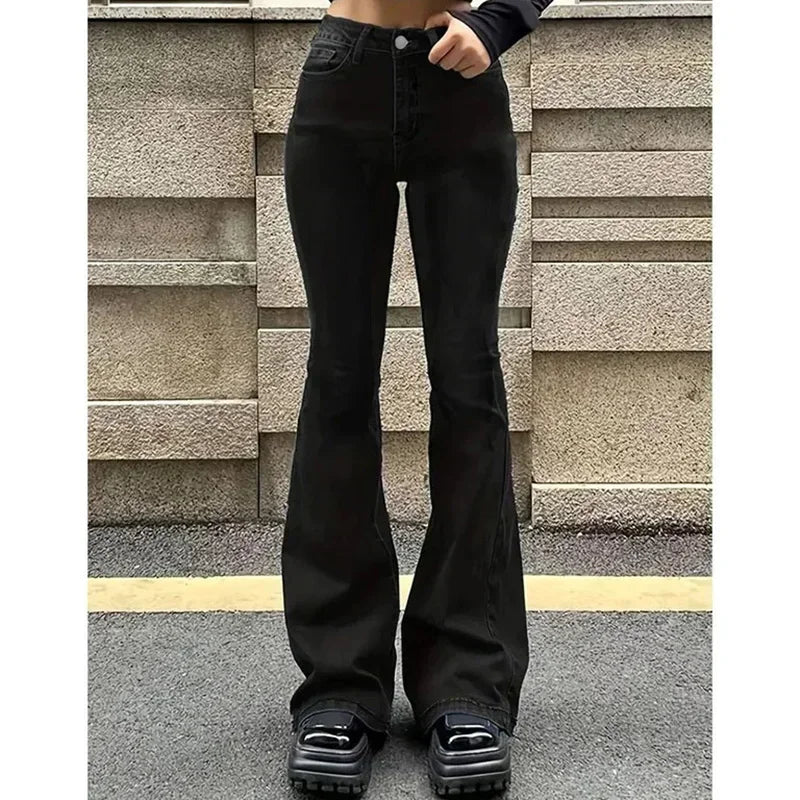 Vintage High Waist Flare Jeans Stretchy Bootcut Tight Denim Pants Bell Bottoms Casual Slim Fit Trousers
