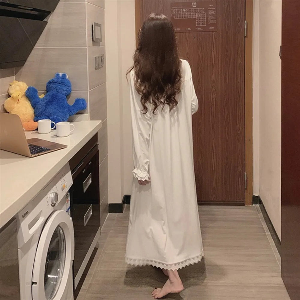 Long Sleeve Princess Style Nightdress Pajamas Lace Palace Korean Version Loose Plus Size Homewear Birthday Gift