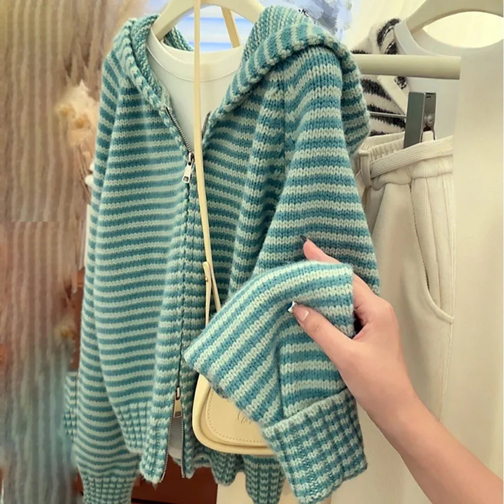 Korean Style Green Knitted Cardigans
