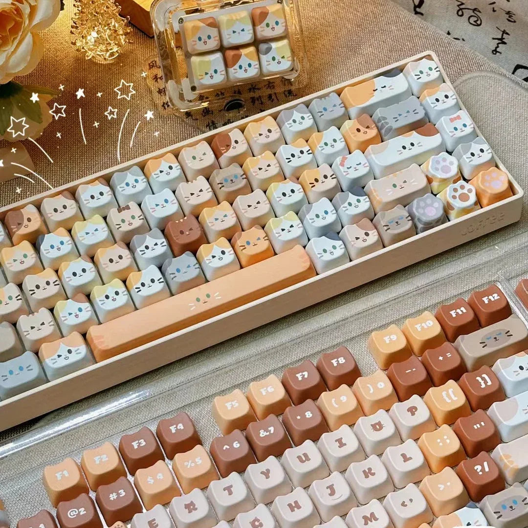 142 Keys Customized Gift Cute Cat keycaps MAO Keycaps Square Thermal Sublimation Mechanical Keyboard 2.25 U 2.75U