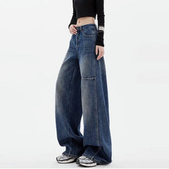 Student Casual Blue Jeans Wide-Leg Pants Loose Drape Straight-Leg Trousers Floor Pants Streetwear