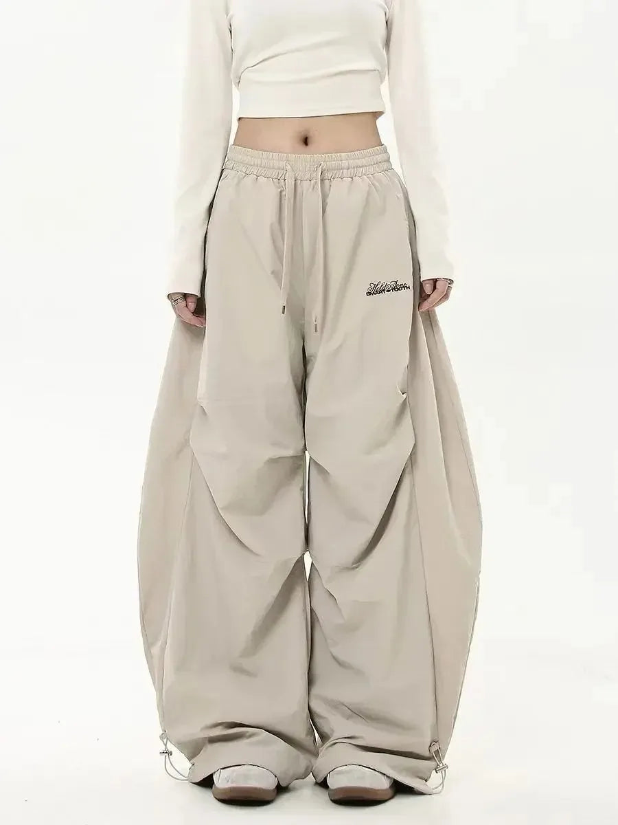 Retro Y2K Hip Hop Streetwear Casual Chic Matching Sweatpant Oversize Wide Leg Pant Low Waist Drawstring Lady Cargo Pants