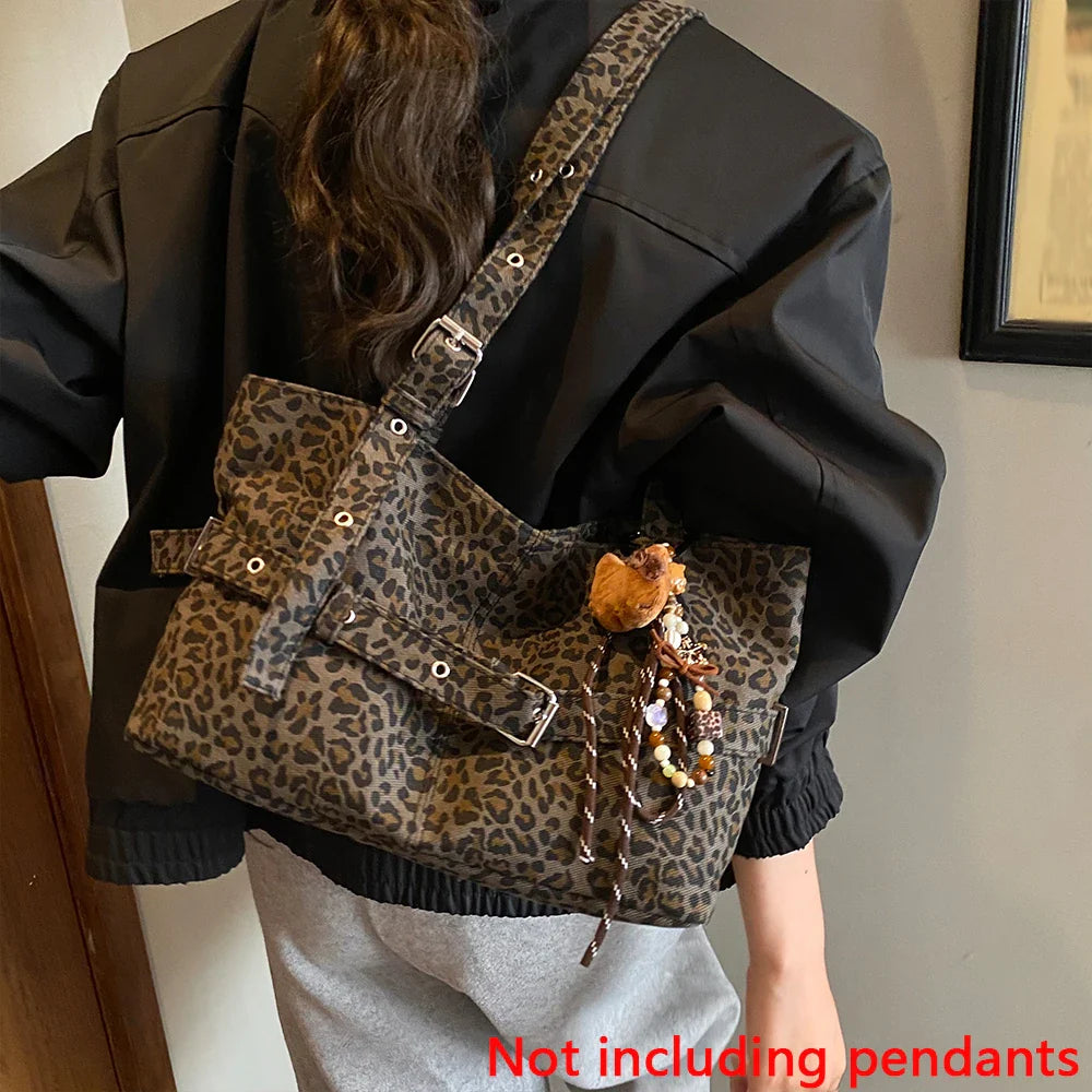 Casual Large-Capacity Leopard Print Bag Lightweight Versatile Shoulder Bag Relaxed Commuting Tote Bag