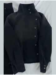 Y2K Harajuku Retro Functional Style Slant Collar Jacket Gothic Stand Collar Easy Jacket Street Black Jacket