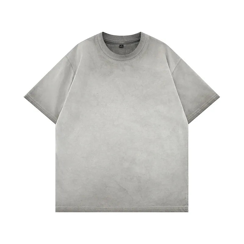 Mens Gradient Washed Loose Crew Neck Tee Streetwear Vintage Distressed Oversized Tshirt man Casual Trendy Basic Top