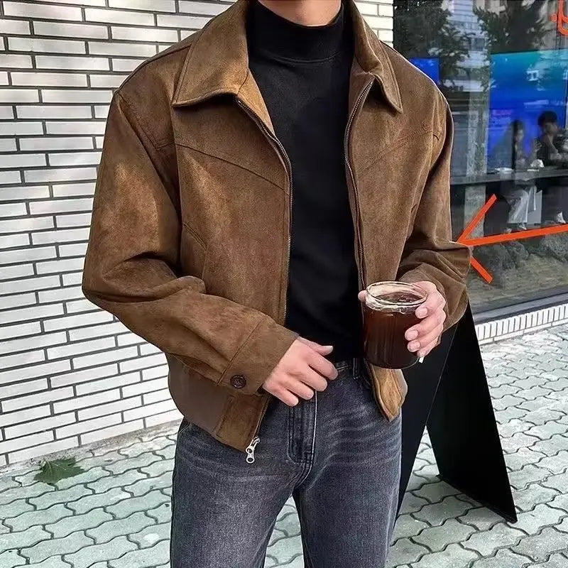 Retro Brown Brown Suede Bomber Jackets
