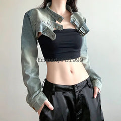 Denim Jacket Y2K Vintage Crop Tops Coat Japanese Harajuku Streetwear Outerwear