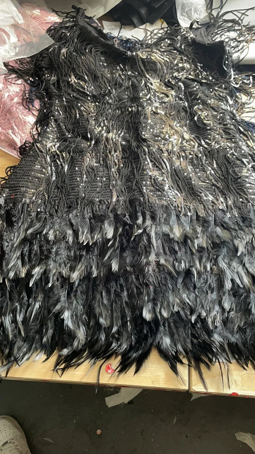 Fashionable Framed Sequins Feather Patchwork Dress Colorful Amazon Direct Sales Sleeveless Dress