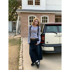 Blue Jeans High Waist Vintage Design Hip Hop Straight Baggy Denim Pants Street Y2K American Style Wide Leg Denim Trouser