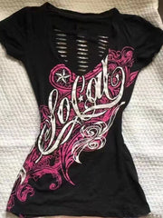 Japanese Retro Hollow Out Design Clothing Y2k Tees Punk Slim Short Sleeve T-shirt Gothic Harajuku Zipper Tops New