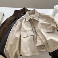 Loose Short Collared Workwear Jacket Style Versatile Korean Neutral Flip Collar Utility Coat Trend