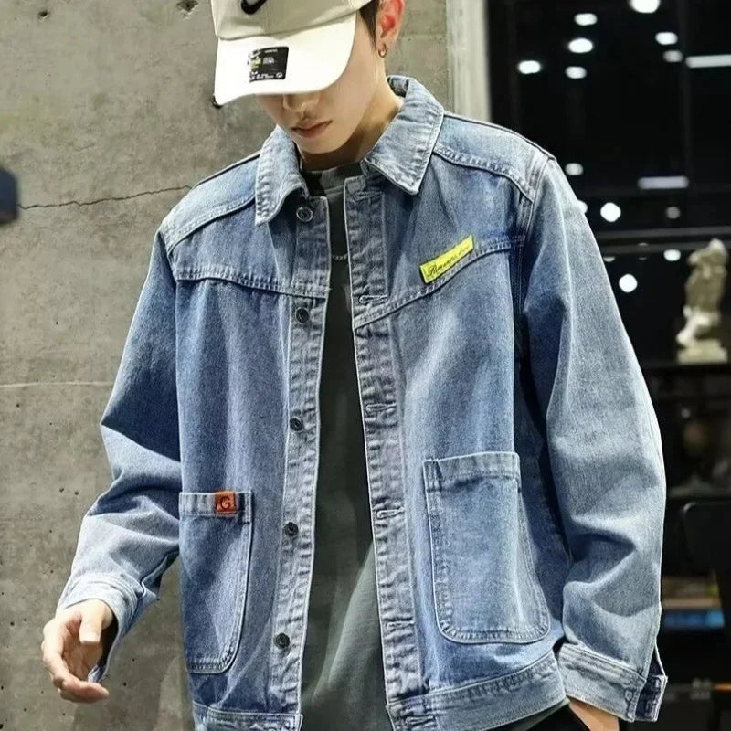 Loose Casual Denim Jacket Trendy Splicing Workwear Individuality