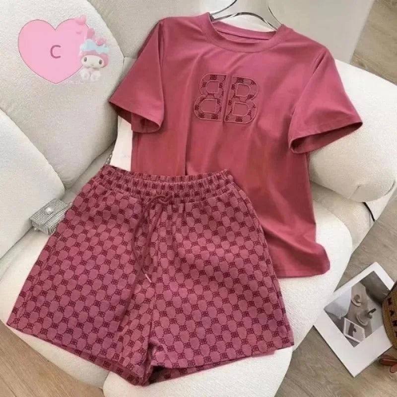 Casual Embroidered Set Thin Milk Silk Sleepwear Short Sleeve Shorts Outfit Comfortable Breathable