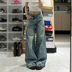 Plus Size Loose Straight Leg Jeans High Waist Wide Leg Long Trousers Bootcut Denim Pants Big Size Casual