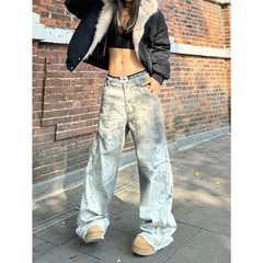 Vintage Emo Loose Washed Pants Casual Harajuku Style Jeans Y2K Wide Leg Punk Baggy Denim Trouser