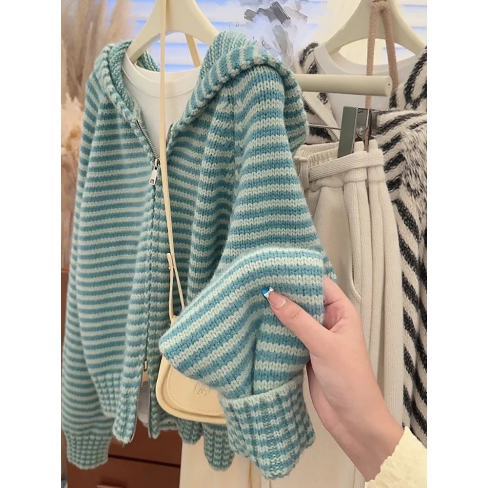 Korean Style Green Knitted Cardigans