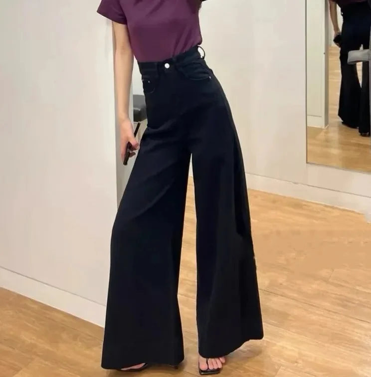 High Waist Wide Leg Denim Jeans Washed Versatile Loose Slimming Draping Long Pants Korean Style