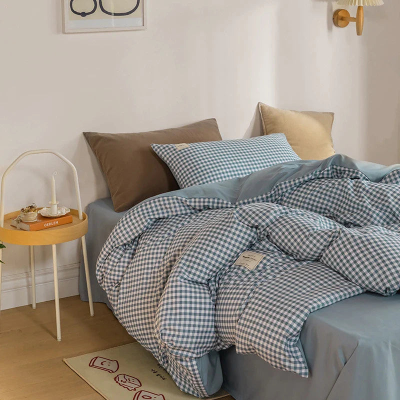 Japan Style Plaid Queen Duvet Cover Set 220x240 High-quality Soft Skin-friendly Bedding Set King Size Quilt Cover Pillowcases