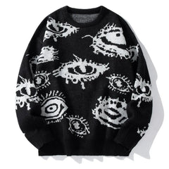 American Round Neck Long-sleeved Loose Sweater Sweater Jacquard Eye Pattern Hip Hop Casual Couple Pullover
