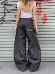 American Letter Embroidery Stitching Old Baggy Jeans Y2K Harajuku High Waist Wide Leg Trousers