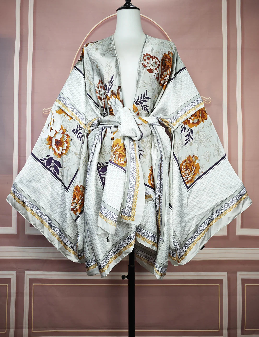 Elegant Floral Lady Beach Bikini Mini Kimonos Plus Size African Swimwear Loose Cardigans Clothes