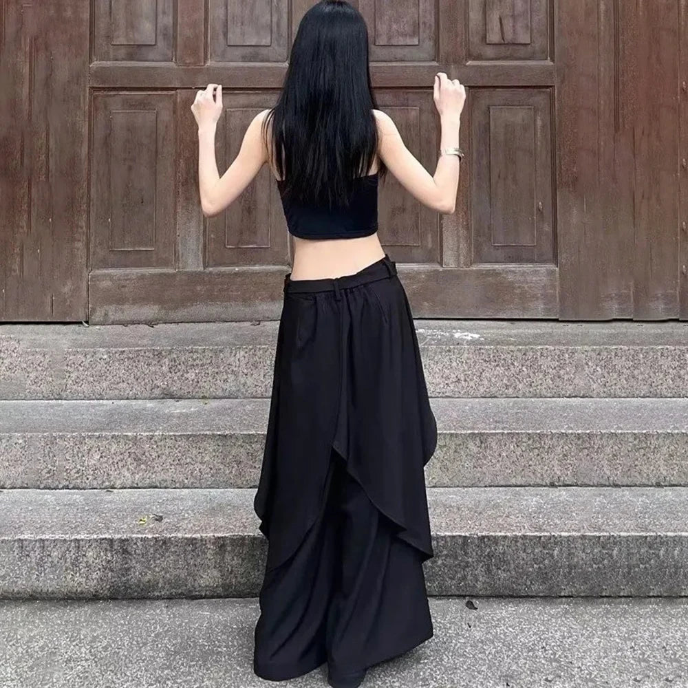 Gothic Harajuku Y2k Skirt Pants Japanese Irregular Stitching Samurai Hakama Genderless Streetwear Campus Valentines Pants Unisex