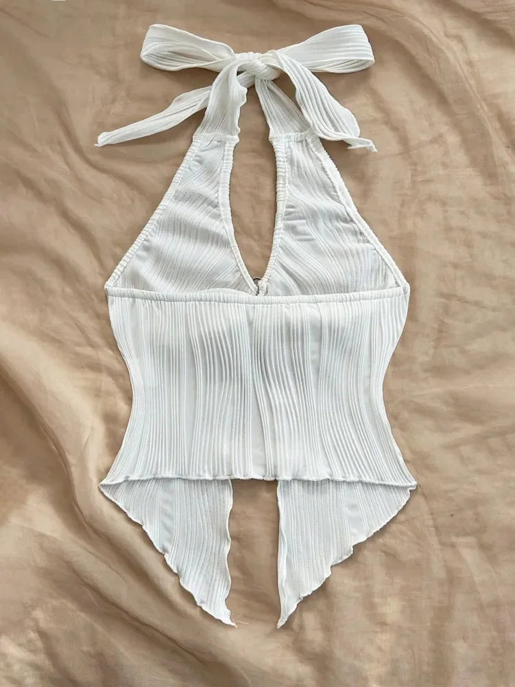 V-neck Halter Neck Crop Top