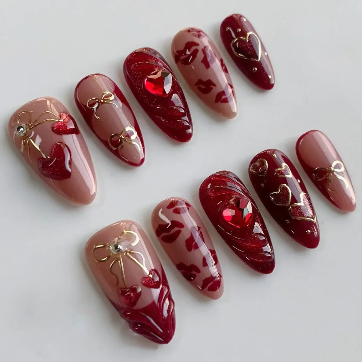 24pcs False Nails Glossy Green Almond Fake Nail Tips Wearable Detachable Flower Print Press on Nails