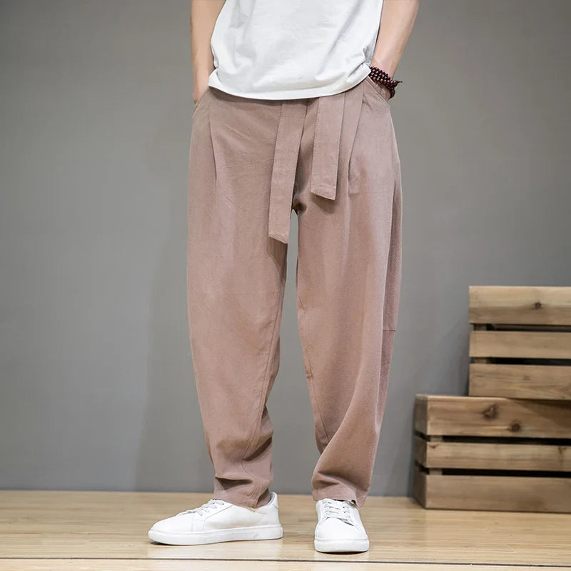 Cotton Linen Pants Elastic Waist Casual Harem Pant Loose Sweatpants Traditional Chinese Trousers pantalons homme
