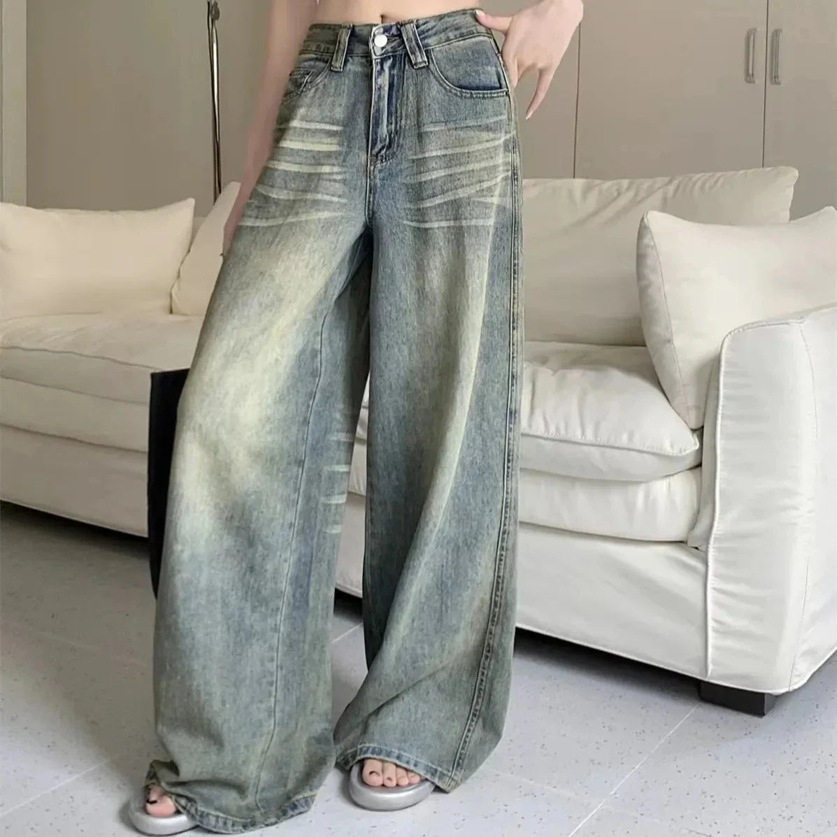 Y2K Loose Straight Leg Jeans Trousers Baggy Wide Fit Casual High Waist Retro Washed Vintage Style jeans Jeans