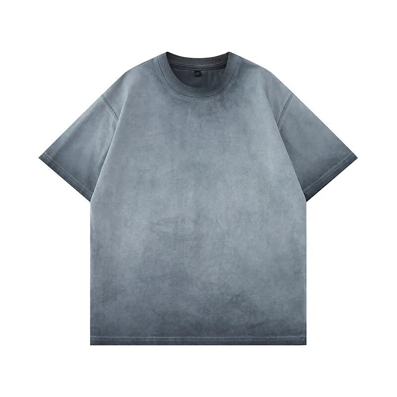 Mens Gradient Washed Loose Crew Neck Tee Streetwear Vintage Distressed Oversized Tshirt man Casual Trendy Basic Top
