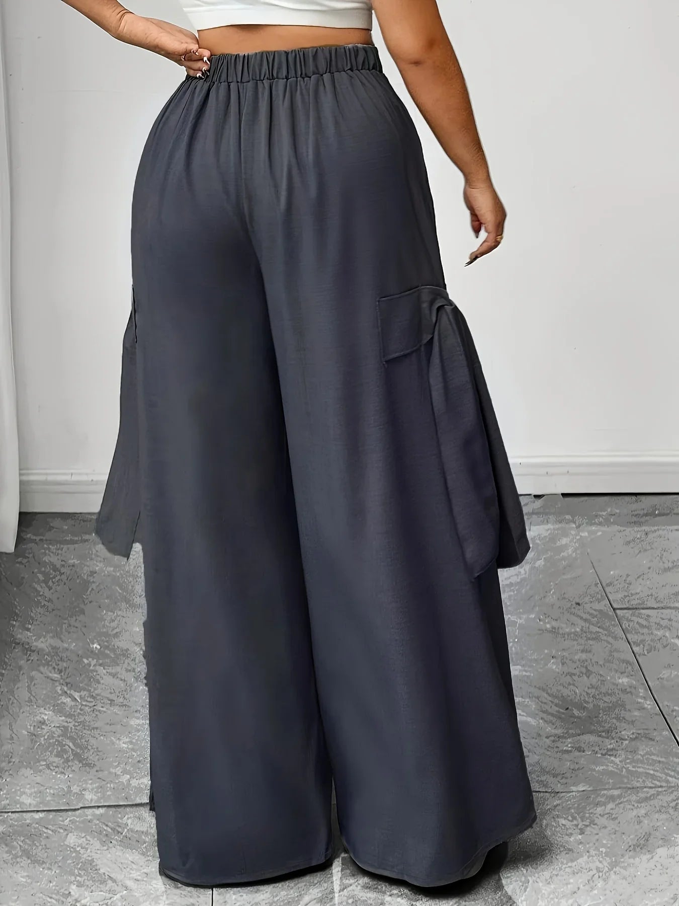 Graphite Gray Oversized Woven Casual Pants Comfortable Loose Fit High Waist Straight Leg Trousers Graphite Gray