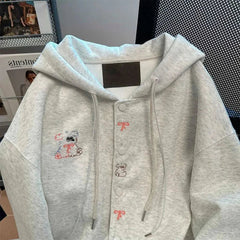 Sweet Puppy Embroidery Hoodies Preppy Loose Casual All Match Hooded Sweatshirts Fall Cute Streetwear Lace Up Coats