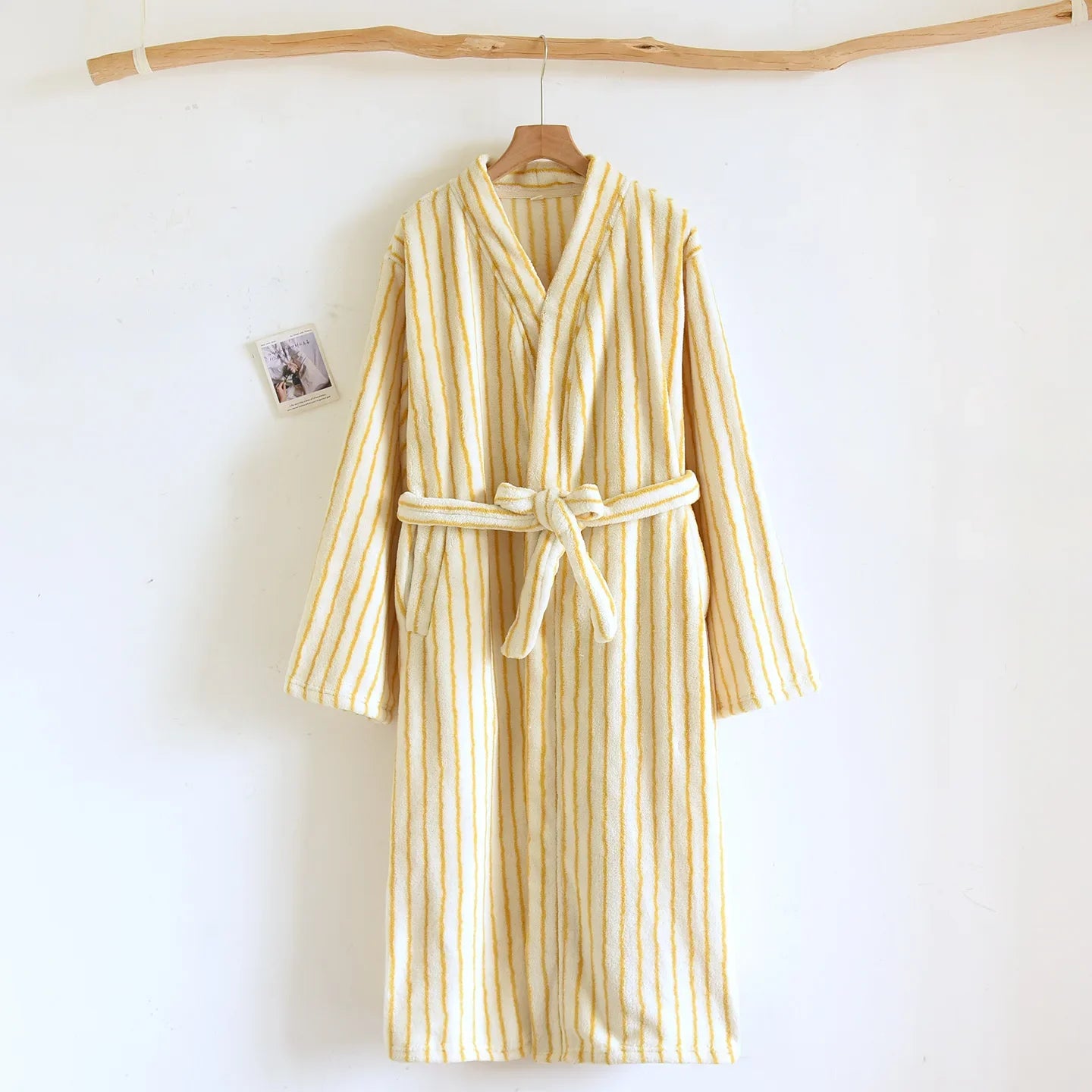 Robe Home Dress Thicken Flannel Bathrobe Kimono Gown Loose Print Stripe Sleepwear Coral Fleece Loungewear