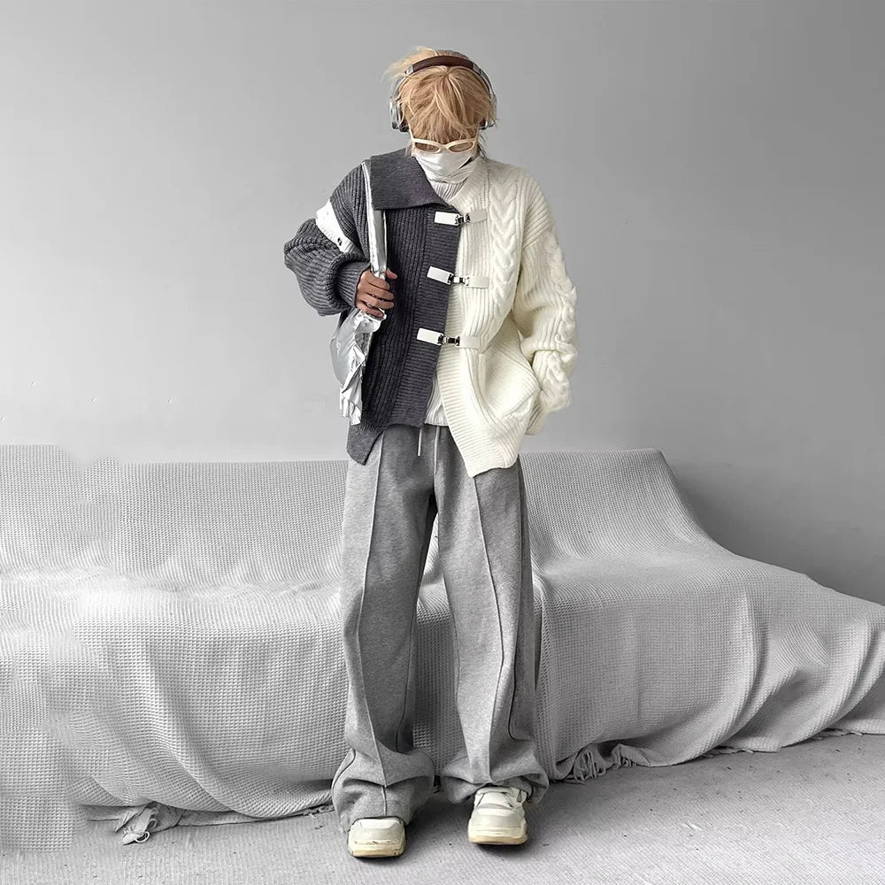 Sweater Y2k Splicing Button Knitted Jacket Niche Streetwear Soft Knitwear Personality Youthful Casuals Clothing