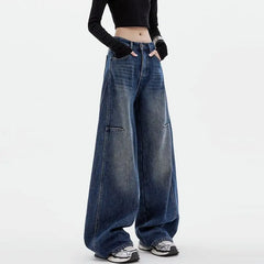 Student Casual Blue Jeans Wide-Leg Pants Loose Drape Straight-Leg Trousers Floor Pants Streetwear