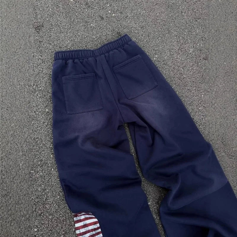 Y2k Clothes Vintage Wash USA Flag Print Wide Leg Sweatpants