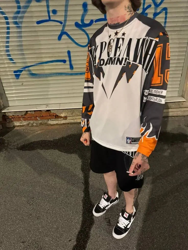 Y2K American марселин Jersey Long Sleeved T Shirt Street Wear Casual Baseball Jacket Harajuku Retro Loose Sports Shirt