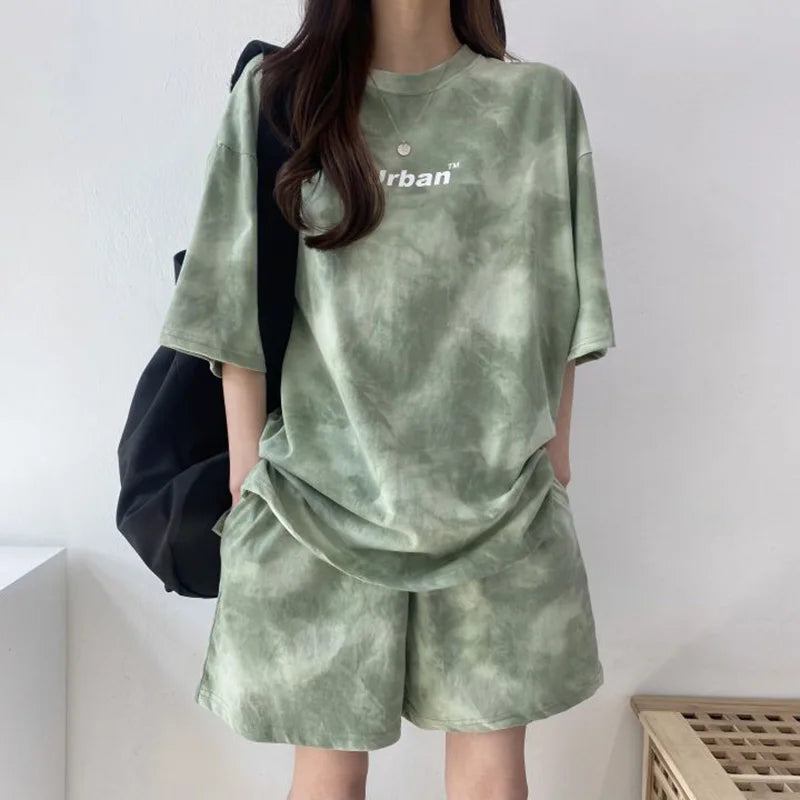 T-Shirt Shorts Suit Set Casual Tie Dye Loose tshirt
