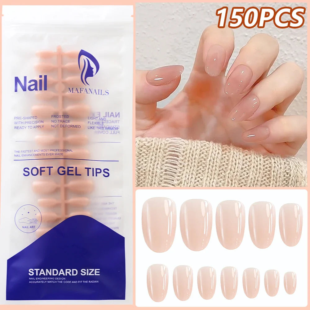 150Pcs Gradient Nude Short Almond Fake Nails XS/S/M Size Glossy Full Cover Press On Nail