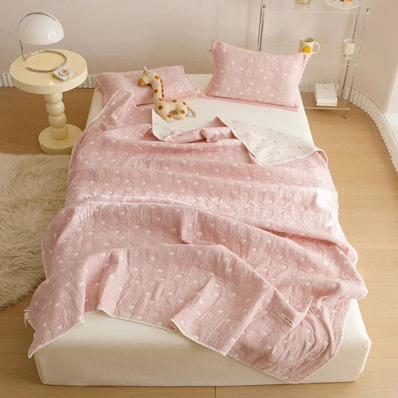 Pure Cotton Three-layer Yarn Fabric Children Blanket Soft Skin Friendly Quilt Air Conditioner Comforter Adult Kid