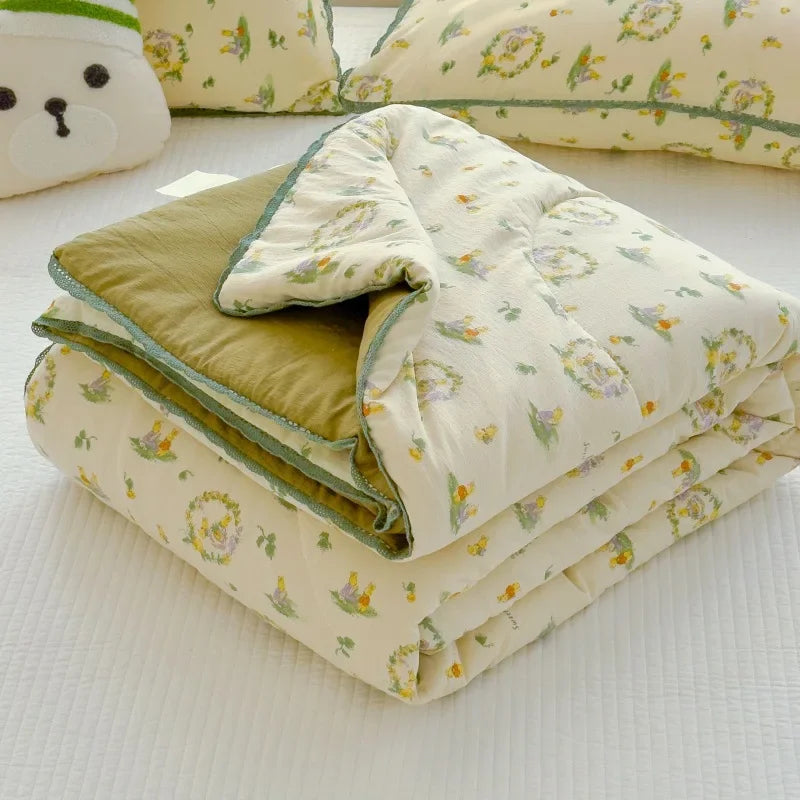Sweet Printed Air-Condition Blanket Soft Skin-Friendly quilted quilt Breathable Cooling Comforter Queen King Beds