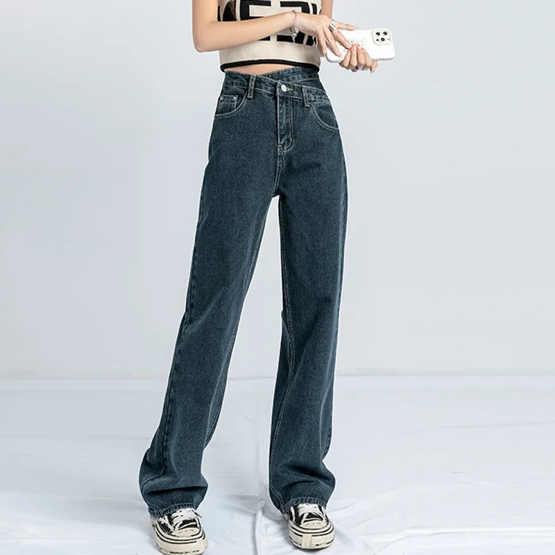 1970s Retro Crossbody High-waist Slimming Drag-on Straight-crotch Long Pants Cotton Material