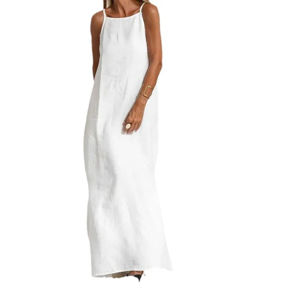 Cotton linen Side Split Long Slip Dress Lady Strapless Solid Color Holiday Party Dresses FYY-10080